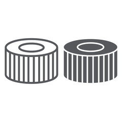 Car filter line and glyph icon, auto and part, car detail sign, vector graphics, a linear pattern on a white background.