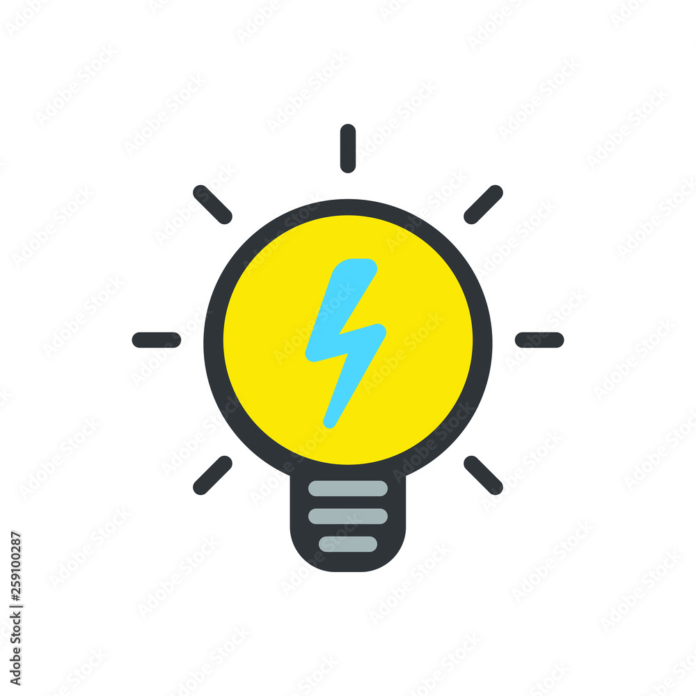 Poster light bulb vector icon, lamp with lightning