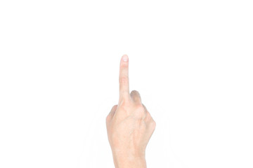 Hand touch screen pointer on isolated white background