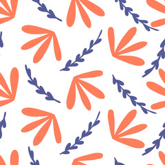 Abstract flowers and plants seamless doodle vector pattern on white background