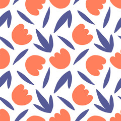 Abstract tulips paint doodle seamless pattern. Vector hand drawn colorful print