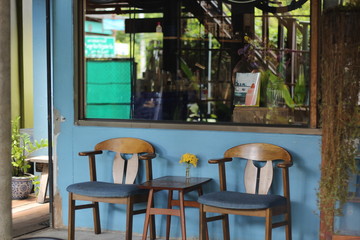 table and chairs in cafe