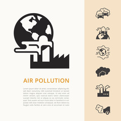 Vector design with place for text on the theme of ecology and the problem of the ecology of various countries. The illustrations are made in a flat style and are isolated on a white background.