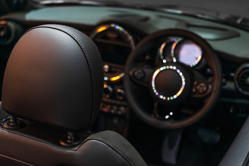 Fototapeta premium Selective focus of luxuary super car Interior Design for background. Supercar sport car background concept.