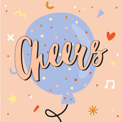 Happy birthday kids set with cute Holiday Party elements; gift box, ballon, cake, candle, hat. Isolated. White background. Vector. Good for decoration children's party