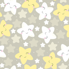 Cute hand drawn clouds and stars Seamless pattern. vector illustration.