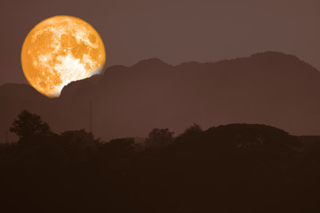 super blood moon back on silhouette mountain on the night sky