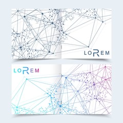 Scientific templates square brochure, magazine, leaflet , flyer, cover, booklet, annual report. Scientific concept for medical, technology, chemistry. Structure molecule and communication. Dna, atom.