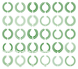 vector collection of green laurel wreaths on white background - 259104210