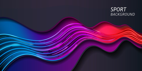 Wave for sport background or abstract music banner. Modern dynamic line motion for geometric layout. Stream of sound or speed amplitude. Colorful wallpaper. Neon line and motion, banner and advertise
