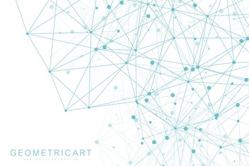 Geometric abstract background with connected line and dots. Structure molecule and communication. Scientific concept for your design. Medical, technology, science background. Vector illustration.