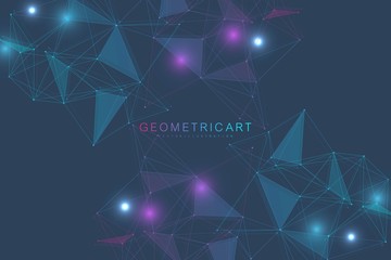 Geometric abstract background with connected line and dots. Structure molecule and communication. Scientific concept for your design. Medical, technology, science background. Vector illustration.