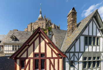  Ancient buildings of the old town on the famous Mont Saint Michel island in France