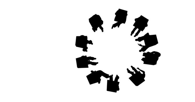 Silhouettes of people in a circle on a white background