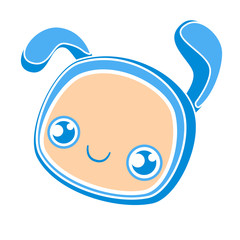 Cute baby bunny face, cartoon vector flat illustration. Nursery poster blue color. Sweet little animal head