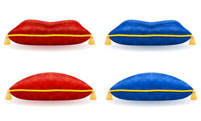 red blue satin pillow with gold rope and tassels vector illustration
