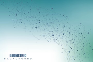 Science network pattern, connecting lines and dots. Technology hexagons structure or molecular connect elements.