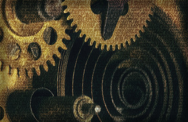 The search engine on the Internet by keywords. Clockwork close-up with spelled keywords.