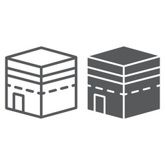 Kaaba mecca line and glyph icon, islamic and culture, building sign, vector graphics, a linear pattern on a white background.