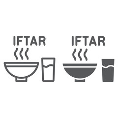 Ramadan iftar line and glyph icon, food and arabian, meal sign, vector graphics, a linear pattern on a white background.