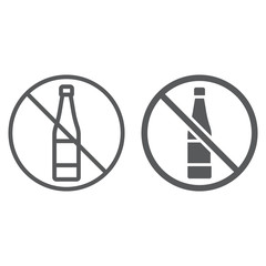 No alcohol line and glyph icon, drink and warning, alcohol forbidden sign, vector graphics, a linear pattern on a white background.