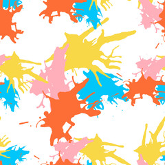 Modern bright summer seamless pattern with grunge brush splash. Hand drawn texture. Background, textile, backdrop, wrapper, fabric.