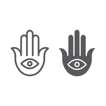 Hamsa line and glyph icon, luck and talisman, hand sign, vector graphics, a linear pattern on a white background.