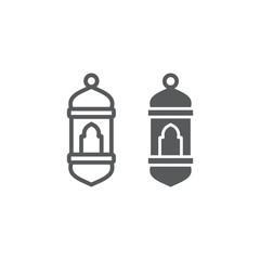 Arabic lantern line and glyph icon, light and muslim, lamp sign, vector graphics, a linear pattern on a white background.