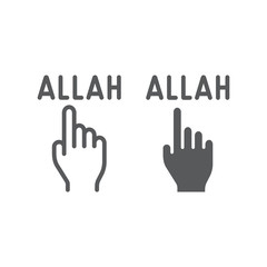 Allah is one line and glyph icon, religion and islam, pointer hand sign, vector graphics, a linear pattern on a white background.