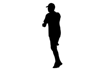 silhouette men run exercise for Health At area Stadium Outdoors on white background with clipping path.