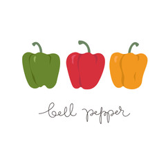   Bell peppers collection. Set of red, green, yellow sweet paprika on a white background 