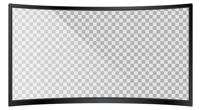 Realistic modern curved 4k TV monitor isolated on white background. Empty transparent screen template mockup. Blank copy space on PC screen. Vector illustration