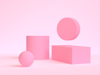 Pink geometric shape scene minimal style 3d rendering.