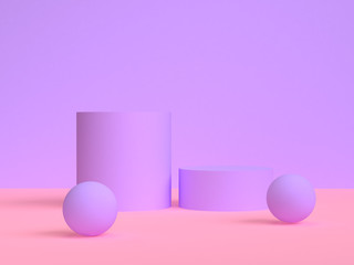 Purple geometric shape scene minimal style 3d rendering.