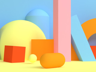 Colorful geometric shape scene minimal style 3d rendering.