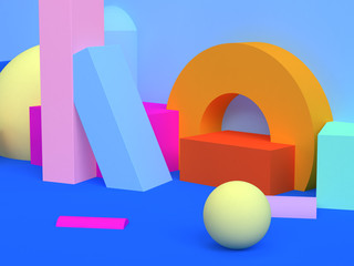 Colorful geometric shape scene minimal style 3d rendering.