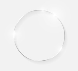 Silver shiny glowing vintage frame with shadows isolated on white background. White gold luxury realistic border. Wedding, mothers or Valentines day concept. Xmas and New Year abstract. Vector