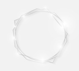 Silver shiny glowing vintage frame with shadows isolated on white background. Decorative white gold luxury line border for invitation, card, sale, photo etc. Vector illustration