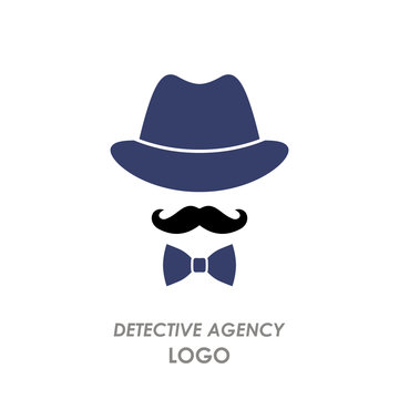 silhouette hat, mustache, bow tie, logo detective agency. flat vector illustration isolated