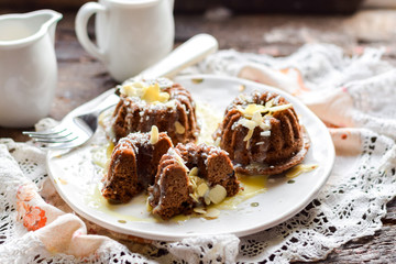  Chocolate muffins with almonds and condensed milk.