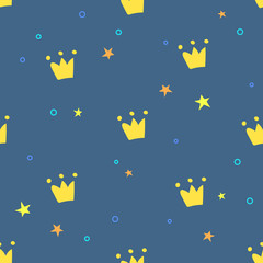 Childish seamless pattern with crowns and stars. Great for children's products and design