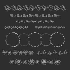 Collection of vector graphic borders\ and circle frames. Geometric and plant motifs