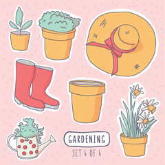 Vector illustration of gardening elements stickers