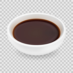 Realistic soy sauce in a bowl