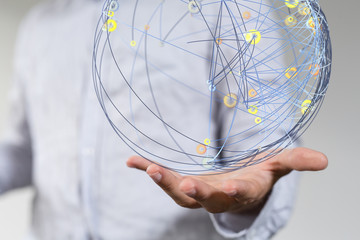 Businessman touching global network and data exchanges over the world 3D rendering