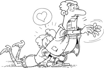 Woman suffocating man with love