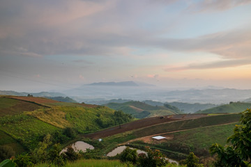 Panorama view blue sky and cloudy of nature and top view of mountain and forest in Khao Kho, Phetchabun Province. One of the most popular attractions in Thailand.