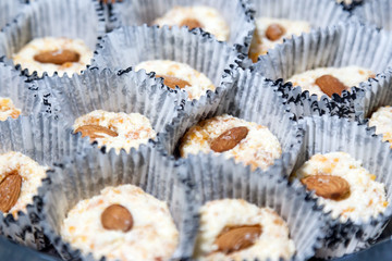 Indian vegan desert with nuts close up.
