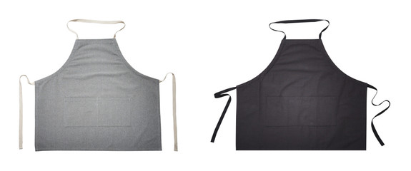 Black and gray apron for kitchen top view. Isolated on white background.