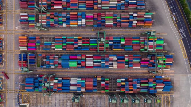 singapore city day time famous container terminal port aerial topdown panorama 4k timelapse